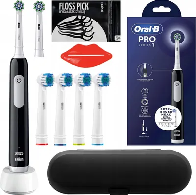 Image de Brosse à dents électrique Oral-B Pro 1 Series Black + 4 têtes de brossage de remplacement + étui