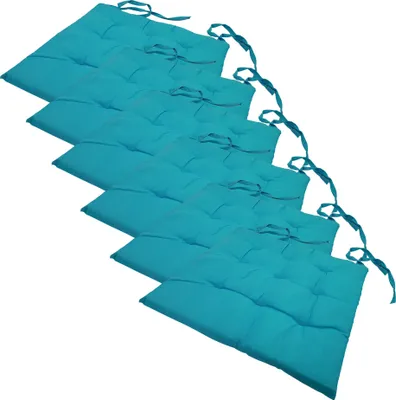 Produktbild von Stuhlkissen 40x40 cm ComfySeat - Sitzkissen mit Bändern / Schleife, 9-fache Steppung - Indoor & Outdoor, Farbe:Aqua, Set:6er Set