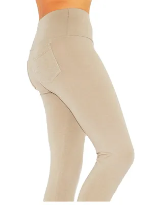 Produktbild von Damen Leggings lang Hose Leggins Baumwolle hoher Bund mit Taschen beige M-36