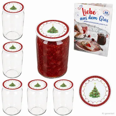 Produktbild von 6er Set Sturzglas 720ml Einmachglas Weihnachtstraum Deckel Rezeptheft