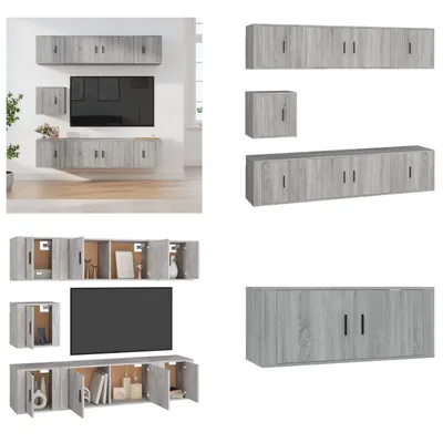 Produktbild von vidaXL 7 tlg. TV Schrank Set Grau Sonoma Holzwerkstoff - TV-Schrank-Set - TV-Schrank-Sets - Wohnwand - Schrankwand