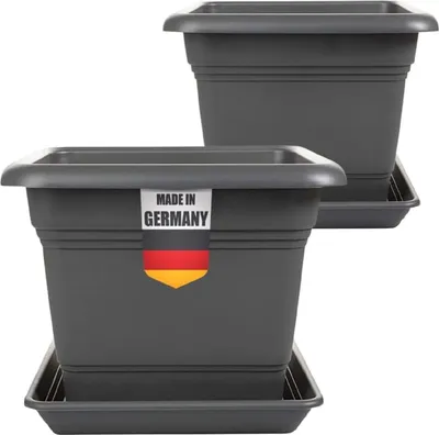 Produktbild von 2friends Pflanzkübel Groß Außen 48x48 cm 2er Set Anthrazit Blumenkübel XXL Blumentopf für Draußen, Pflanztopf Robustes Pflanzkübelset in Modernem Design für Garten & Terrasse