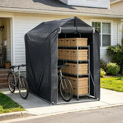 Image de Abri pour vélos Vigevee, tente de garage 187 x 100 x 165 cm, tente imperméable pour vélos en PE 160 g, abri anti-UV pour 2 vélos, armature en acier galvanisé, gris