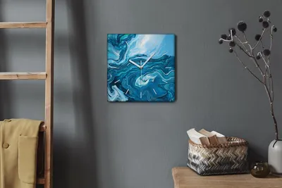 Produktbild von Coloray Hodiny Unikátní 30x30 cm  Tiché hodiny Pro obývací pokoj a kuchyň Nástěnné hodiny Plátno Bílé ručičky hodin - Mořské vlny