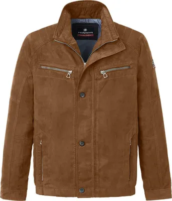 Produktbild von Braune Herren Blouson Jacke mit Frontverschluss, Reißverschlusstaschen und Stehkragen