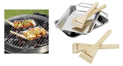 Produktbild von 6x LANDMANN Grillpfännchen 2er-Set Servierpfännchen Grillschale Grillpfanne Raclette Mini-Pfanne BBQ Bambusschaber