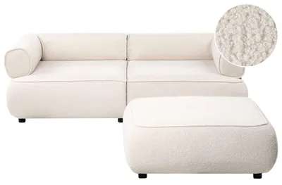 Produktbild von BELIANI 3-Sitzer Sofa mit Ottomane Cremeweiß Bouclé Stoff Modernes Design Gepolstert für Wohnzimmer Couch Stoffsofa Polstersofa