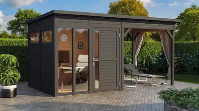 Produktbild von Gartenhaus BertiloPentus 2 Poolhouse inkl. Bodenplatte, Schleppdach 470 x 266 cm anthrazit