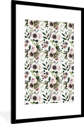 Produktbild von MuchoWow® MuchoWow® Gerahmtes Poster Blumen - Rosen - Anemone 60x90 cm - Poster mit zchwarzem Bilderrahmen - Dekoration - Wandposter Wohnzimmer - Hochwertig