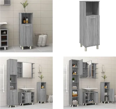 Produktbild von vidaXL Badschrank Grau Sonoma 30x30x95 cm Holzwerkstoff - Badezimmerschrank - Badezimmerschränke - Badezimmermöbel - Badmöbel