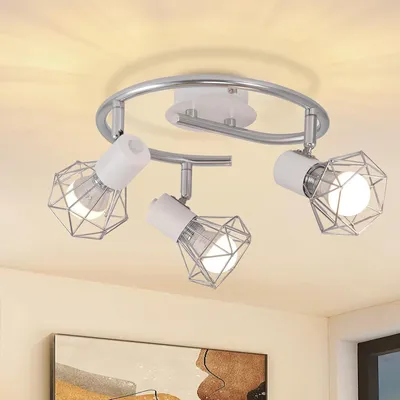 Imagen del producto de ZMH Lámpara de techo blanca, 3 luces, aplique de pared, foco de pared, casquillo E14, estilo vintage, ajustable 350°, pantalla de metal redonda, ideal para salón, pasillo y dormitorio