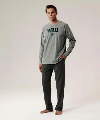 Produktbild von Herrenpyjama Atlantic 100% Baumwolle Komfortables Design Grün/Khaki S