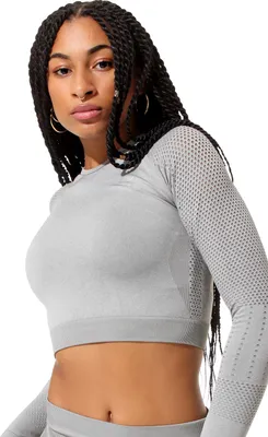 Produktbild von Crop-Top Longsleeve / Sport Oberteil - Grau-Melange - M