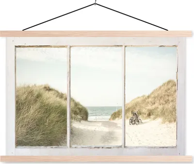 Produktbild von MuchoWow® Textilposter Aussicht - Strand - Meer 120x80 cm mit holzfarbenen Rahmen - Aufhängeset