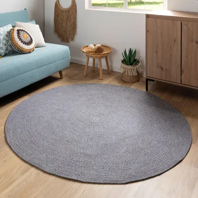 Produktbild von Steffensmeier Handweb Teppich Bali  | 100 % Baumwolle, Grau meliert, handgefertigt, Größe: Ø 120 cm | Flur, Eingangsbereich, Wohnzimmer