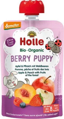 Produktbild von BEEREN-HUND (APFEL – PFIRSICH – WALDFRÜCHTE) OHNE ZUCKERZUSATZ AB DEM 8. MONAT DEMETER  100 g – HOLLE