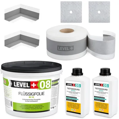 Produktbild von Flüssigfolie 12kg Dichtset Dichtband Tiefgrund Abdichtungsecke Bad Dusche SET19