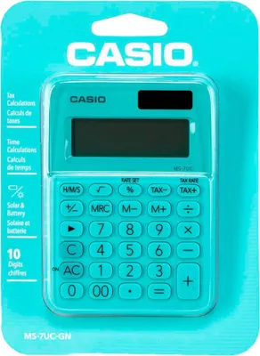Immagine prodotto di Calcolatrice da tavolo Casio® MS-7UC-GN MS-7 - alimentazione a energia solare/batteria, 10 cifre, display LC, verde