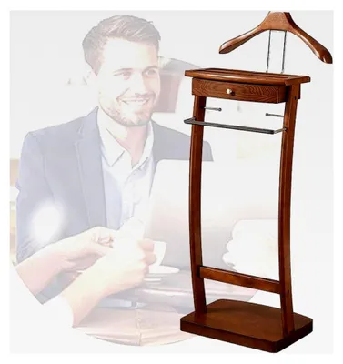 Produktbild von Herrendiener aus Holz - Freistehender Kleiderständer mit Schubladen und Hosenhalter