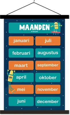 Produktbild von MuchoWow® Textilposter Kinderzimmer - Erzieherisch - Monate - Mädchen - Jungen - Kinder 40x60 cm mit schwarzem Rahmen - Wanddekorationen