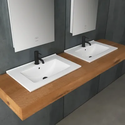 Produktbild von Alpenberger Gäste WC Waschbecken 60 cm Breit | Waschtisch Einbauwaschbecken | Aufsatzwaschbecken Eckig | Waschplätze | Handwaschbecken mit Keramik Versiegelung Nano und Überlauf