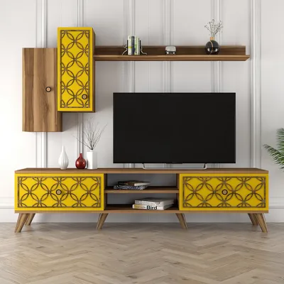 Immagine prodotto di Skye Decor, Classe S - Noce, Giallo, Mobile TV, Noce, 100% PANNELLI DI PARTICELLE RIVESTITI IN MELAMMINA, 180 x 35 x 44 cm
