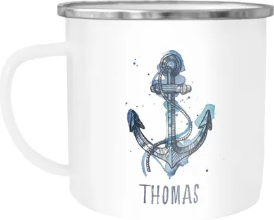 Produktbild von Emaille-Tasse mit Namen Emaille-Becher personalisierte Geschenke Namensaufdruck Namensbecher SpecialMe® weiß-metall Emailletasse