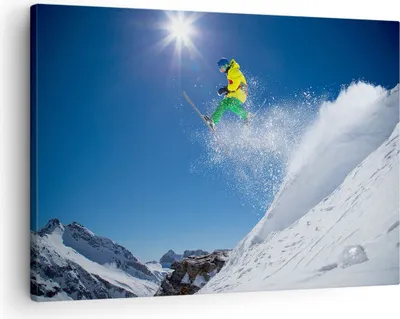 Produktbild von Bild auf Leinwand - Leinwandbild - Ski Winter Schnee Berg - 70x50cm - Wand Bild - Wanddeko - Leinwanddruck - Bilder - Kunstdruck - Wanddekoration - Leinwand bilder - Wandkunst - AA70x50-2856
