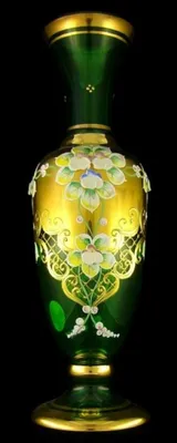 Produktbild von Casa Padrino Luxus Barock Deko Glas Vase Grün / Mehrfarbig / Gold H. 40 cm - Handgefertigte & handbemalte Blumenvase - Hotel & Restaurant Accessoires - Luxus Qualität