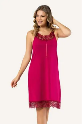 Immagine prodotto di Damen Nachthemd Tunika Pyjama Bordeaux L-XL Kurz Schlafanzug Nachtwäsche K-69