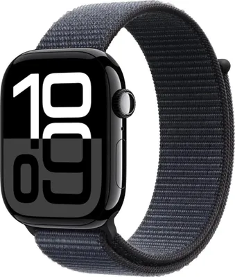 Produktbild von Apple Watch Series 10 GPS + Cellular 46 mm Aluminium Schwarz (Jet Black) und schwarzes Sport Loop Armband