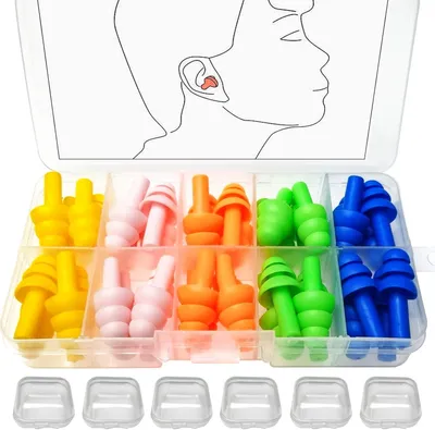 Immagine prodotto di Tappi per le orecchie in silicone, confezione da 40 pezzi, impermeabili, con scatola di conservazione, ideali per dormire e per viaggiare in aereo