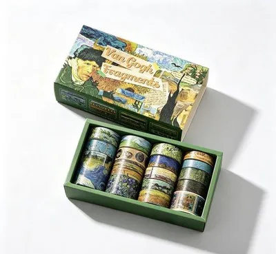 Produktbild von Simno® Washi-Tape-Set, 18 Rollen je 2 m, für Journaling – Van-Gogh-Fragmente