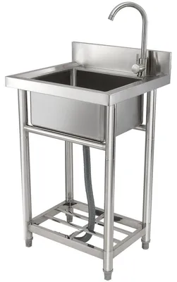 Image de Évier utilitaire en acier inoxydable, petit évier sur pied à un bac, robinet et pieds inclus, 40,6 x 33 x 22,1 cm. Éviers commerciaux à un bac pour garage, restaurant, cuisine, buanderie, s NSF