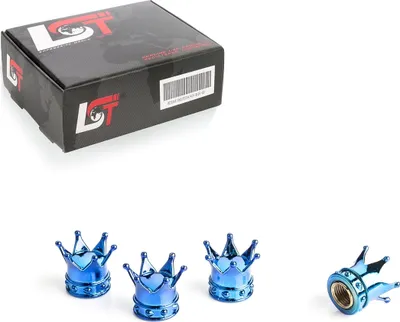 Produktbild von 4x Universal Ventilkappen Reifenventil Abdeckung Krone Blau Schraderventil