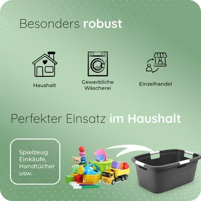 Produktbild von Novaliv 2 Stück Wäschewanne mit 4 Griffen 40L Anthrazit, Wäschebox Set Wäscheeimer Wäschebehälter für Bad Wäsche Schmutzwäsche, Wäschewannen Laundry Basket Haushalt Korb Sammler Box