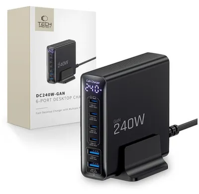 Zdjęcie produktu dla Stacja ładująca Tech Protect DC240W z technologią GaN i 6 portami 4 x
