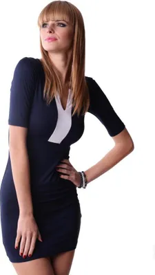 Produktbild von Damen Minikleid Dress V-Ausschnitt 3/4 Ärmel; Dunkelblau S/M