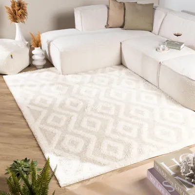 Produktbild von Volero - Teppich Skandinavisch - Lova Diamond Creme - 140x200 cm - Wohnzimmer, Esszimmer, Kinderzimmer, Schlafzimmer - Klassik, Industrielle, Modern, Skandinavisch