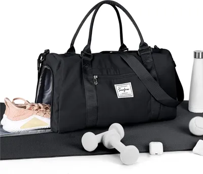 Produktbild von Unyqoos® Damen Reisetasche – wasserdichte Weekender-Handgepäck-Tasche mit Kulturbeutel & Nassfach, großes Volumen, Nylongewebe, Koffergurt, Modell B3 schwarz-grau