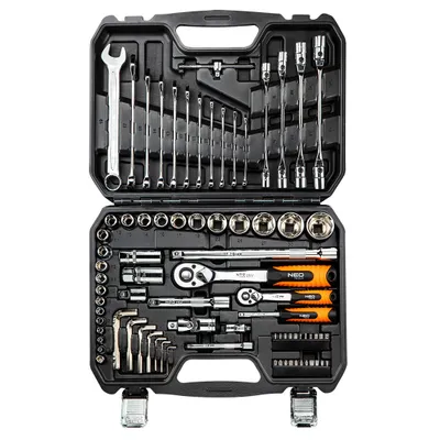 Obrázok produktu pre NEO TOOLS Nástrčný kľúč 1/4" 1/2", sada s 77 dielmi - CrV - (Ráčna, objímky, nástrčné skrutkovače) v kufri