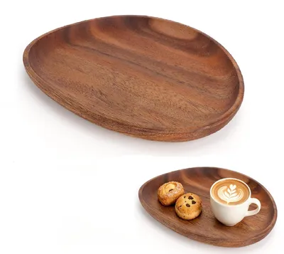 Image de Plateau ovale - Plateau en bois - Plateau décoratif - Plateau de cuisine - 26 x 21 x 2 cm - Bois massif - Pour servir les plats