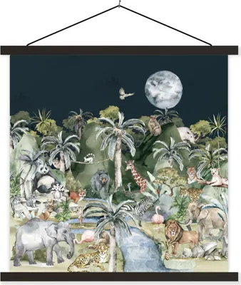 Produktbild von MuchoWow® Textilposter Kinder - Dschungel - Natur - Tiere - Pflanzen 40x40 cm mit schwarzem Rahmen - Fotos