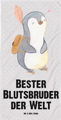 Produktbild von Mr. & Mrs. Panda Strandtuch Pinguin Bester Blutsbruder der Welt - Grau Pastell - Geschenk, Großes Badehandtuch, Duschhandtuch, Handtuch, Sido, Duschtuch, Geschenkidee