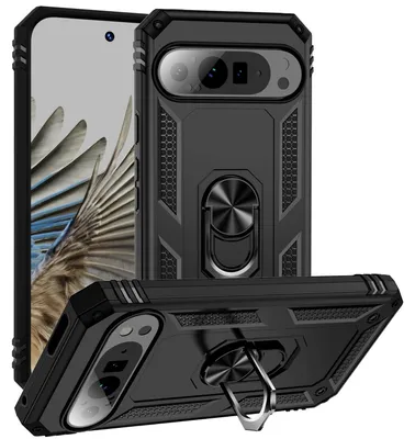 Immagine prodotto di Per Google Pixel 9 Pro XL Armor Magnet Ring TPU Cover Custodia per telefoni cellulari Nero