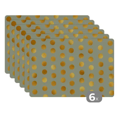 Obrázok produktu pre MuchoWow® Podložky Sada 6 podložiek Umývateľné podložky 30x45x0.3cm Vzory - zelená - zlatá - bodky Podložka pod stôl Nekĺzavá a odolná voči teplu