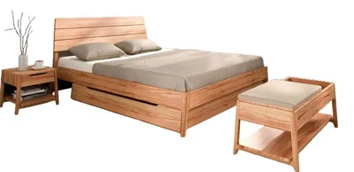 Produktbild von Bett Swig 1 Kernbuche massiv 80x200 mit Holzkopfteil und Holzbeinen