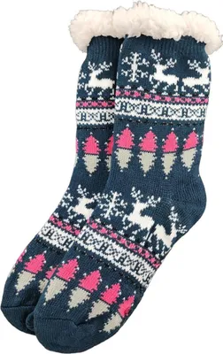 Produktbild von Damen Kuschelsocken Anti Rutsch Socke, Winter Hausschuhe Socken, Strick Fleece Gefütterte Warme Dunkelblau /36-38