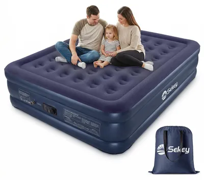 Produktbild von Sekey XXL Luftmatratze selbstaufblasbar für 2 Personen, Robustes PVC – Blau+blau, Größe 203*152*46cm