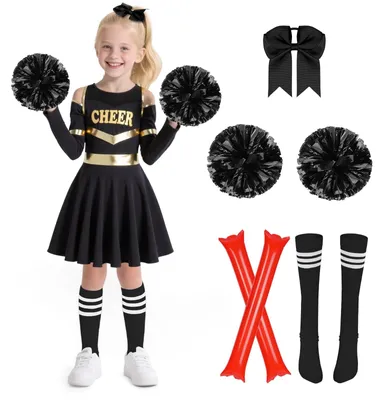 Obrázek produktu pro Cheerleader kostým pro dívky, barevný, velikost 140, včetně čelenek a doplňků, vhodný pro karneval